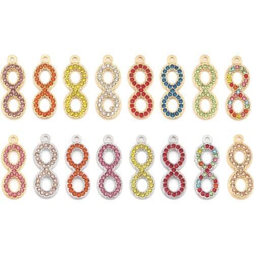 DoreenBeads 304 Stainless Steel Charms Infinity Symbol Silver Color Clear Rhinestone 26mm x 10mm, 2 PCs