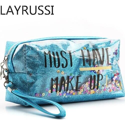 LAYRUSSI Quicksand PVC Travel Cosmetic Bag Waterproof Makeup Bag Handbag Portable Toiletries Organizer Storage Pouch Washing Bag