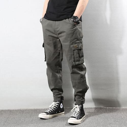 Fashion Streetwear Men Jeans Loose Fit Big Pocket Casual Cargo Pants Army Green Khaki Black Hip Hop Joggers Wide Leg Trousers