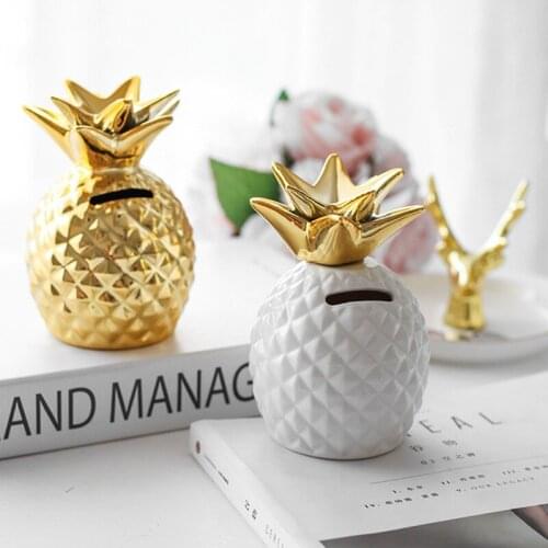 European Style Pineapple Pineapple Ornaments Ceramic Piggy Bank Golden Electroplating Home Bedroom Decoration Creative Crafts