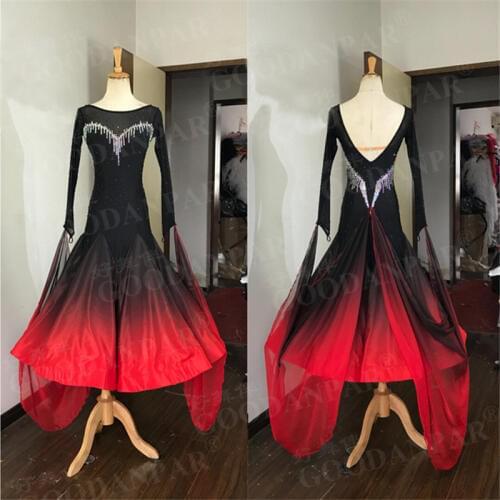 GOODANPAR New Style Float Lycra Ballroom Dress Women Competition Flamenco Waltz Costume Standard Dance Dress With Bodysuit Bra