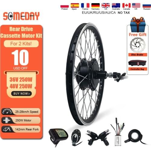 SOMEDAY 36V 48V 250W Electric Bike Conversion Kit 16-29 Inch 700C Brushless Gear Rear Cassette Hub Motor Wheel For Ebike