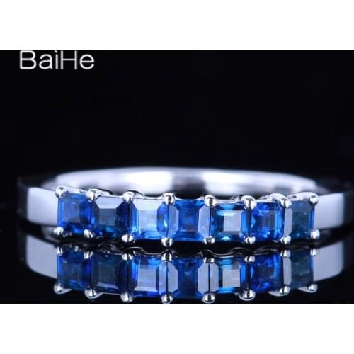 BAIHE Solid 14K White Gold 0.7CT H/SI Sapphire Wedding ring Engagement Man Ring Trendy Fine Jewelry Sapphire Ring for Women