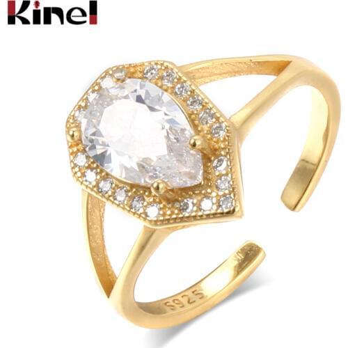 Kinel S925 Sterling Silver Jewelry Retro Personality Adjustable Temperament Open Ring Female Creative 18K Gold Male ring