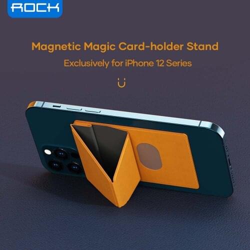 ROCK Leather Magnetic Card Holder Stand for iPhone 12 Pro Max 12 Mini Waterproof Wallet Case ID Credit Card Storage Bag Pouch