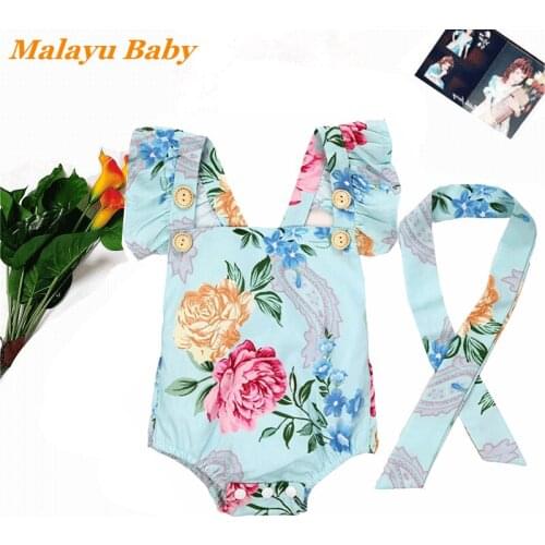 Baby Girl Romper Summer New Newborn Floral Sling Sleeveless Jumpsuit + Turban Two-Piece Cute Girls Childrens Clothing