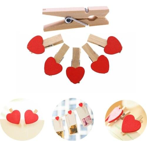 Mini Natural Wooden Red Heart Clips Photo Clips Clothespin DIY Wedding Party Wooden Clip Clips Pegs Holiday Decoration