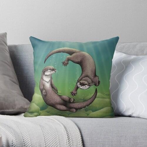 Asian Small-Clawed Otters Throw Pillow Cushion Cover Polyester Throw Pillows Case On Sofa Home Living Room Decor
