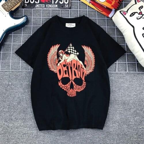 Motorcycle Biker T-shirt Mens Casual 100% Cotton Skull Wing Letter Print Short Sleeve T shirts Hip Hop Tops Tees Shirt