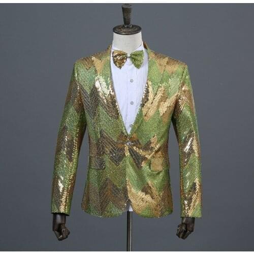 Men Gradient Sequin Glitter Blazer Jacket Brand Single Button Men Blazer with Bowtie DJ Wedding Party Stage Singer Costume Homme