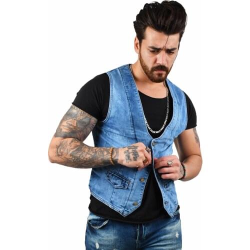 DeepSEA Male Denim Vest Slim Fit New Season Denim Cepken Metal Button Four Seasons Casual Street Style 2100443