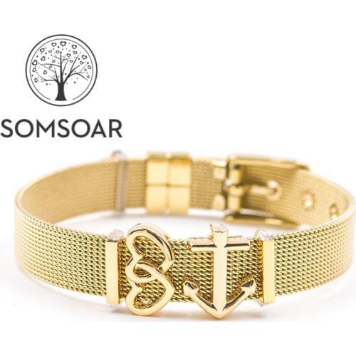 Dropshipping Newest Gold Color Mesh Charms Bracelet Set can choose DIY charm with 2pcs gold Rubber stops as Mothers day Gift