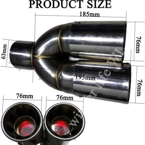 New Catch Eyes 1 Into 2 Inlet 60 Mm Spray Fire Tubes Muffler With Light Welding Universal Exhaust Tips Flat Outlet 4 Colors
