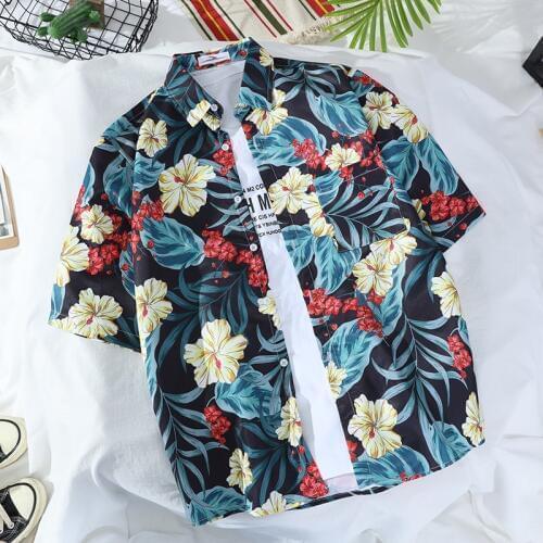 2020 New Mens Plant Hawaiian Shirt Lapel Short Sleeve Button shirt Fashion Youth Printed Shirt Loose Casual S-3XL