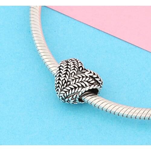 New Design Wheat Ears Heart Beads for Women Girl DIY Jewelry Making Silver Color Love Heart Charms fit Bracelet 2 Pcs/Lot