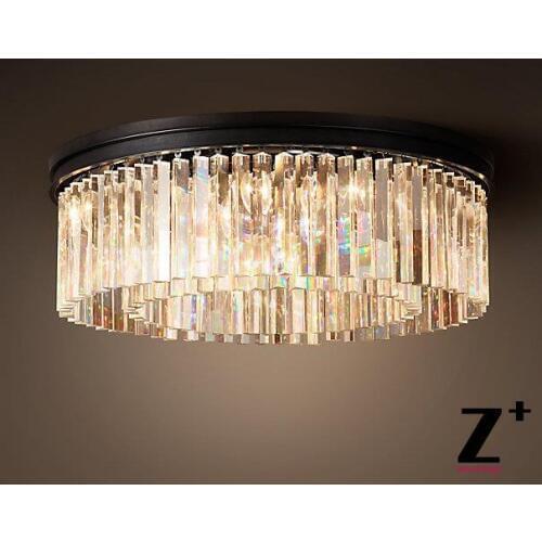 Industrial Diam 55cm RHYS CLEAR GLASS PRISM ROUND CHANDELIER Vintage K9 Lustre Crystal