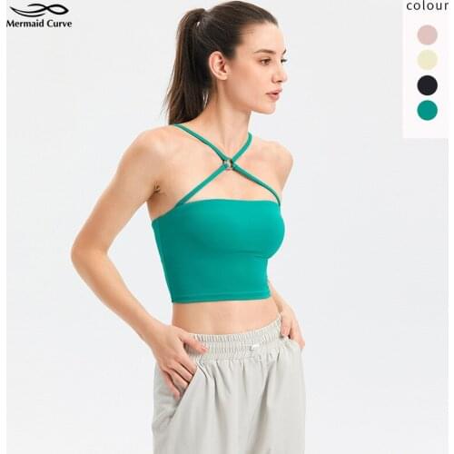 Mermaid Curve Thin Shoulder Strap Cross Sports Bra Running Fitness Bra Professional Bra Sling Yoga Underwear