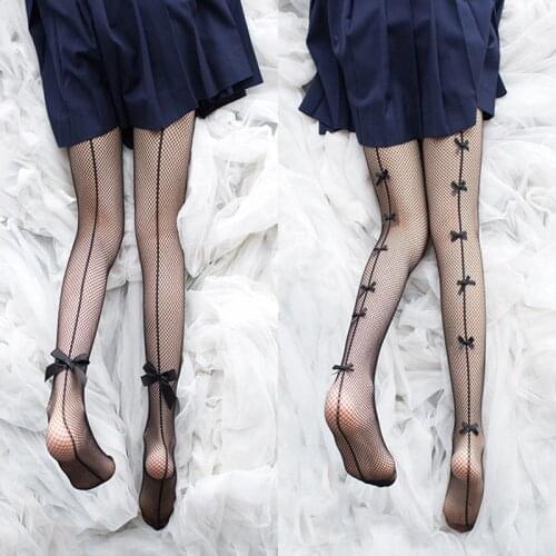 Sexy Women Vintage Stockings Summer Nylon Bowknot Black Lace Pantyhose Thigh High Long Mesh Fishnet Nylon Tights
