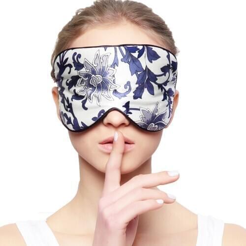 Blue and white porcelain pattern quality silk eyeshade sleep breathable eye mask with ear plugs