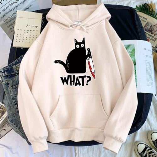 Hoody Little Black Cat And Knife Sweatshirt With Hooded Woman Plus Size Aesthetic Hoodie Womens Winter Fashion Female Hoodies