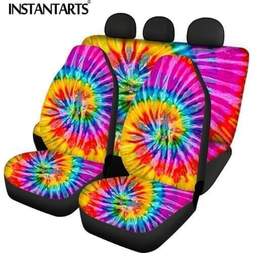 INSTANTARTS Color Tie Dye Pattern Comfortable Car Seat Cover Front and Back Automobile Seat protector Washable Car Seat Cushion