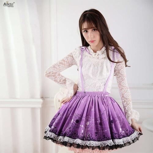 Spring/Autumn Lolita Skirts Purple Polyester Lace Deer Dandelion Prined Lolita Dreamlike Suspender Cute Princess Skirts XS-XXL