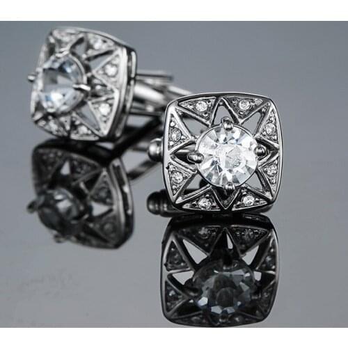 High quality mens Cufflinks new fashion fashion jewelry silvery crystal Cufflinks mens wedding shirt suit button pin gift