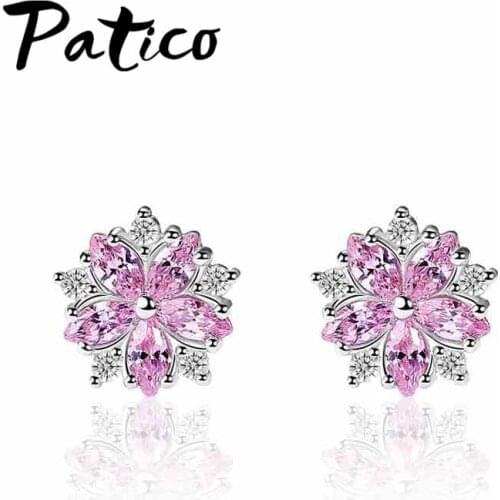 Lower Price Redbud Women Fashion Earrings 925 Sterling Silver ColorFlower Shape Cubic Zirconia Jewelry Accessory