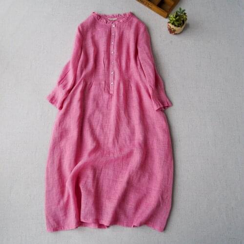 Light ramie lace collar spring and summer womens cool hemp Dress temperament shows thin long Dress 2021-2-8