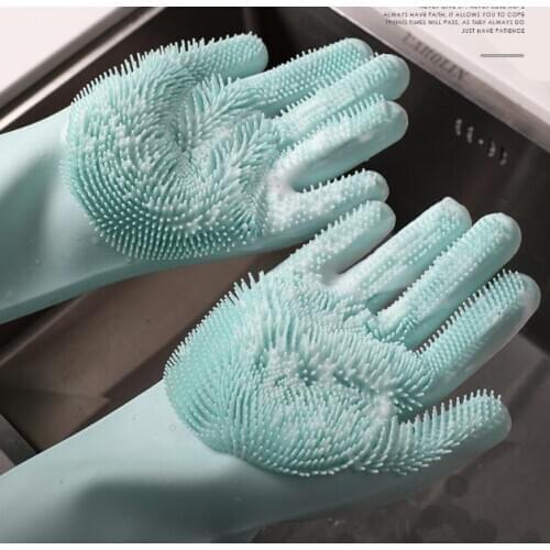 10Pairs/lot Magic Silicone Dishwashing Scrubber Dish Washing Sponge Rubber Scrub Gloves Kitchen Cleaning