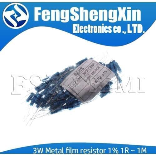 200pcs/lot 3W Metal film resistor 1% 0.1 1R~1M 2.2R 4.7R 10R 22R 47R 100R 220R 470R 1K 10K 100K 2.2 4.7 10 22 47 100 220 470 ohm