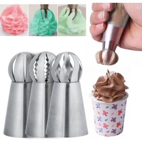 3Pc Hot Russian Spherical Ball Stainless Steel Flower Cake Nozzles Icing Piping Decorating Tips kitchen Tools Sphere Shape Cream
