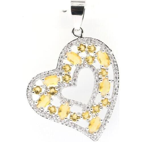 39x28mm Anniversary Silver Pendant for Women Created Golden Citrine Pink Tourmaline CZ Fine Jewelry Heart Shape Wholesale