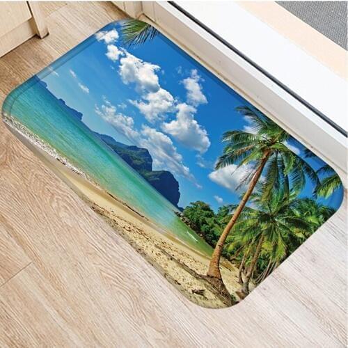 40x60cm Cute Diy Print Floor Mat Bathroom Ground Mat Slip Door Bath Pad Rug Living Room Carpet blue sky scenery beach