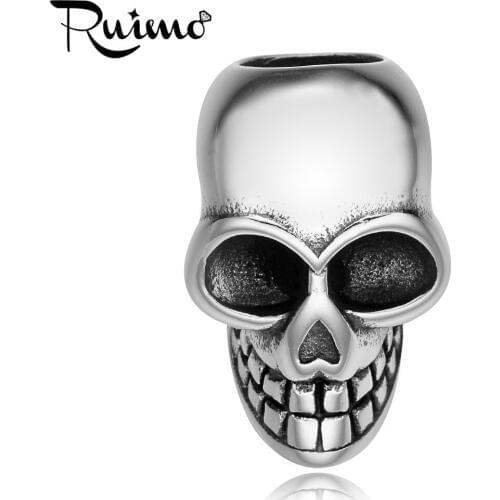 RUIMO 5pcs Stainless Steel Skull Head Beads lot 5MM 6MM 8MM Large Hole Metal Skull Bead For DIY Bracelet