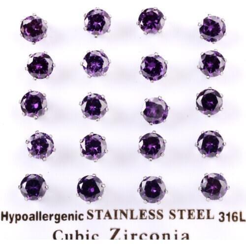 ASONSTEEL Fashion Earring 10 pairs/lot Purple Cubic Zirconia 3-10mm Stud Earrings for Women Girl Wholesale Jewelry Accessories