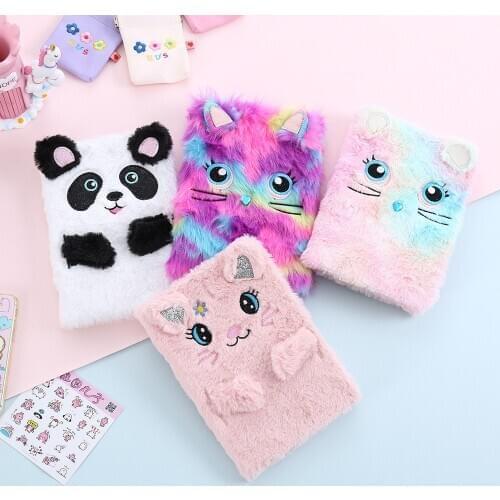 A5 Diary Notebook with Lock School Office Journal Cute Cat Notepad Unicorn Agenda Planner Organzier Plush Note Book Sketchbook