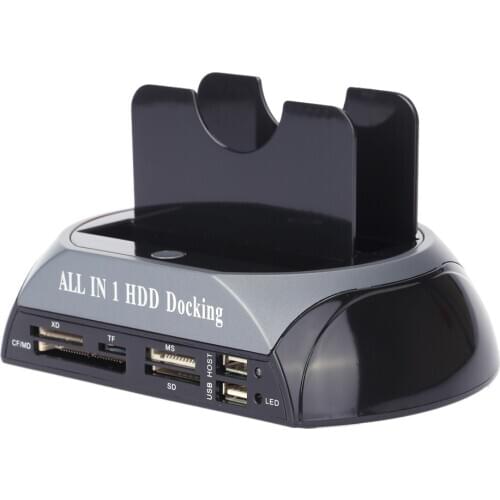 EU/US 2.5" 3.5" SATA/IDE HDD Case 2-Dock Dual Bay Hard Drive Docking Station e-SATA Card Reader Hub USB Enclosure Hdd Enclosure