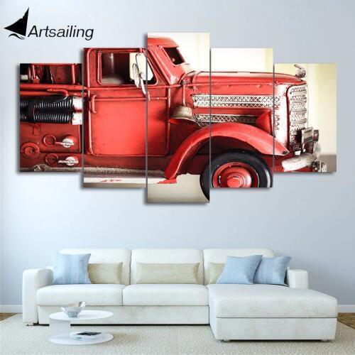 HD printed 5 piece canvas art Fire truck red vehicle wall pictures for living room modern free shipping CU-2515C