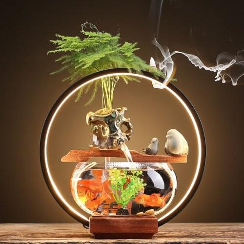 Zq Chinese Circulation Flowing Water Ornaments Glass Small Fish Tank Living Room Office Desk Surface Panel Decoration Ornaments