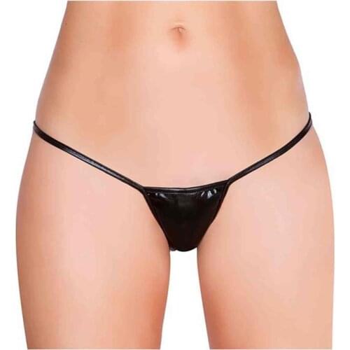 Merry See Black Leather Look Tanga