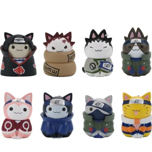Naruto Toys Set Cat Naruto Sasuke Kakashi Gaara Action Figure Anime Model PVC Statue Collectible Toys