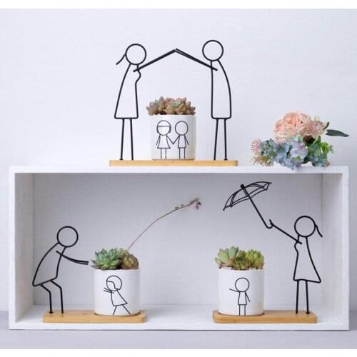 Nordic Simple Ceramic Succulents Flowerpot Wrought Iron Sculpture Umbrella Potted Ornaments Garden Decoration Accessories