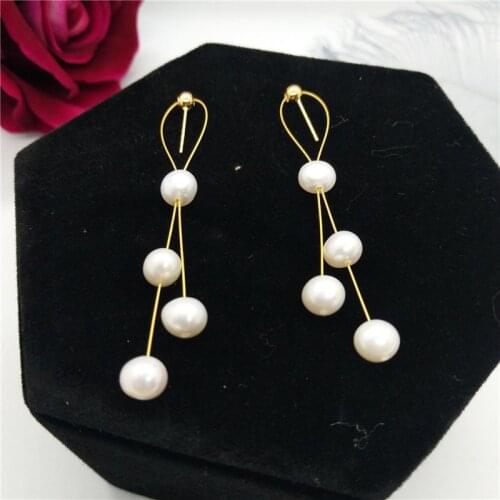 Wholesale Real Freshwater Pearl Earrings Gold Plated Romantic Drop Earrings Nice Party Wedding Women Gift 10 pairs/lot