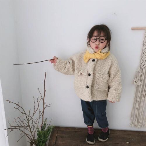Girls Wool Coat Winter Warm Pocket Kids Coat 2 3 4 5 6 7 Y Baby Windbreaker Solid Lambswool Thick Outwear Girls Trench Coat 2018