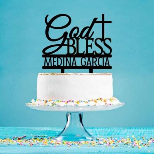 Personalized Party Cake Topper Custom Name God Bless Cake Topper For Kids Baptism Party Cake Decoration Toppers YC082