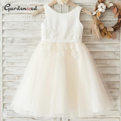 Puffy Aline Lace Flower Girl Dress Girl Pearls Beadings First Communion DressTulle Flower Little Bride Dresses Ball Gown