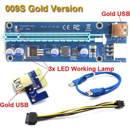 6PCS/LOT 009S Risers PCIe PCI-E PCI Express Riser Card 1X 4x 8x 16x USB 3.0 Data Cable for BTC Miner with 2 LEDs