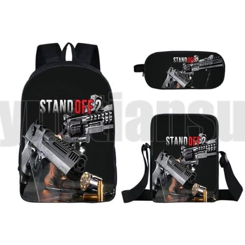 3D Print Standoff 2 Backpack Shooting Game Pencil Case Shoulder Bag 16 Inch Anime 3 Pcs Set Cute Bookbag Bagpack School Bag