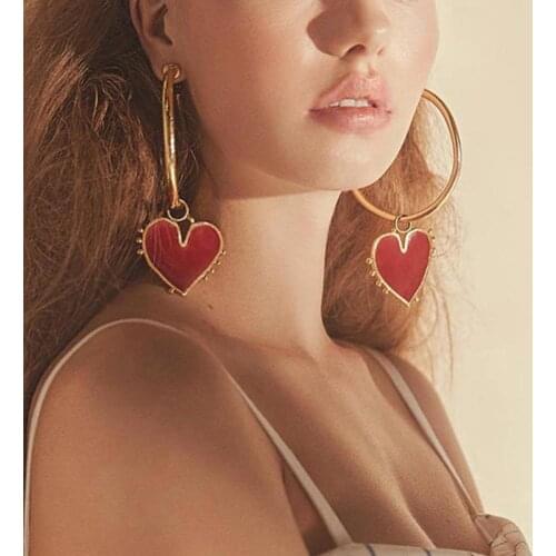 Red cross Heart Pendant Fashion Women Big Circle endless Hoop Earrings Statement Party Jewelry Gift Brincos Oorbellen Bijoux